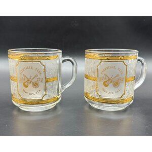 Vintage Nashville Music City USA Souvenir Mugs By Culver 22K Gold Luminarc Glass